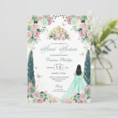 Mint Groen & Blush Betoverde Tuin Zoet Zestien Kaart (Staand voorkant)