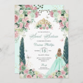 Mint Groen & Blush Betoverde Tuin Zoet Zestien Kaart (Voorkant / Achterkant)