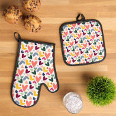 Mint Groen Blush Roze Blauwe Harten Art Patroon Ovenwant & Pannenlap Set