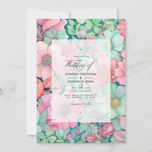 Mint Groen, Blush Roze, en Duif Grijze Bruiloft Kaart (Voorkant)