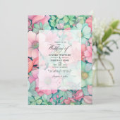 Mint Groen, Blush Roze, en Duif Grijze Bruiloft Kaart (Staand voorkant)