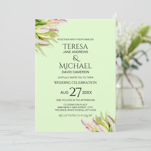 Mint Groen blush roze Tulp Modern Kaart (Staand voorkant)