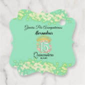 Mint Groen Boho Quinceañera Spaans Favor Bedankjes Labels (Achterkant)