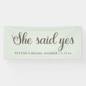 Mint Groen Bruine Tekst Ze Zei Ja Bruidsdouche Spandoek (Horizontaal)