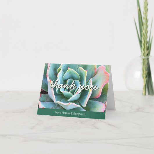 Mint groen cactus fotoscript monogram naam vet bedankkaart (Voorkant)