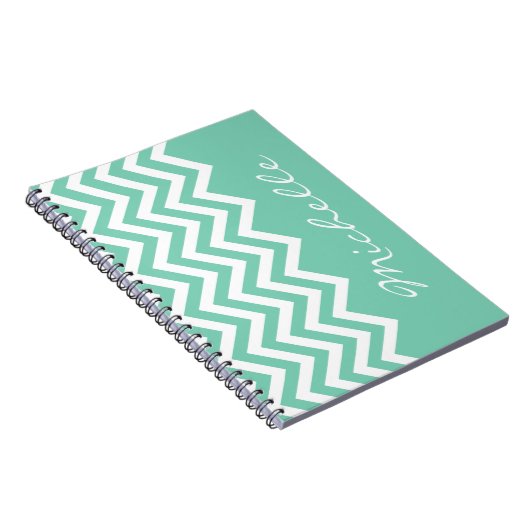Mint-groen chevron patroon notebook met naam notitieboek (Rechterzijde)