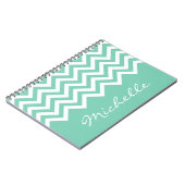 Mint-groen chevron patroon notebook met naam notitieboek (Linkerzijde)