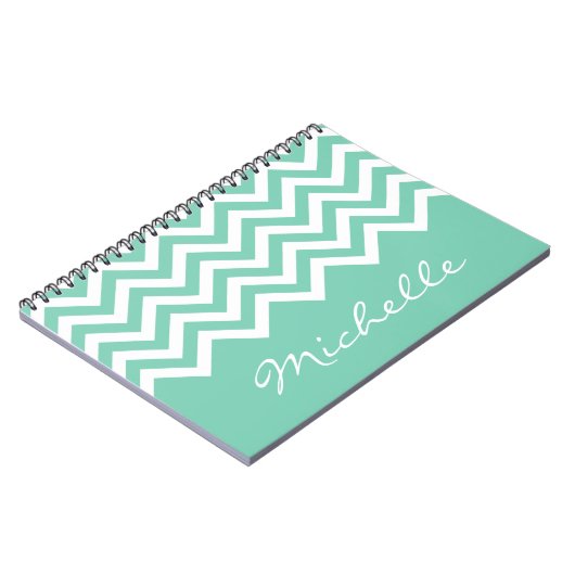 Mint-groen chevron patroon notebook met naam notitieboek (Linkerzijde)