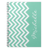 Mint-groen chevron patroon notebook met naam notitieboek (Voorkant)