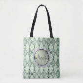 Mint Groen Chic Harlequin Monogram Glitter Tote Bag (Voorkant)