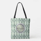 Mint Groen Chic Harlequin Monogram Glitter Tote Bag (Achterkant)