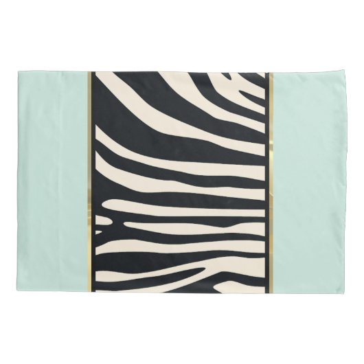 Mint-groen, crème en zwarte zebraafdrukken kussensloop (Achterkant)