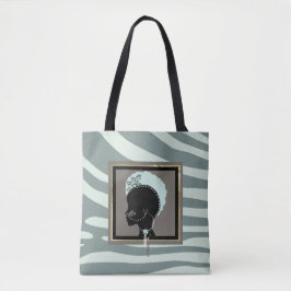 Mint-groen, crème en zwarte zebraafdrukken tote bag