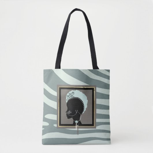 Mint-groen, crème en zwarte zebraafdrukken tote bag (Voorkant)