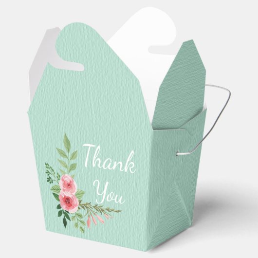 Mint Groen Dank u Roze Rozenbloemen Bedankdoosjes (Geopend)