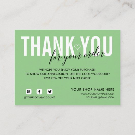 MINT GROEN DANK U VOOR UW ORDE SOCIAAL INFORMATIEKAARTJE (Voorkant)