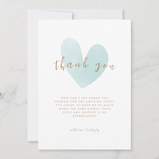 Mint groen eenvoudig hart Baby shower Bedankkaart (Voorkant)