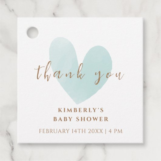 Mint Groen Eenvoudig Hart Baby shower Dank u Bedankjes Labels (Voorkant)