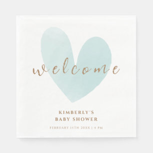Mint Groen Eenvoudig Hart Welkom Baby shower Servet