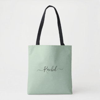 Mint Groen Eenvoudig Minimalistisch Eigen Naam Scr Tote Bag