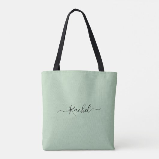 Mint Groen Eenvoudig Minimalistisch Eigen Naam Scr Tote Bag (Achterkant)