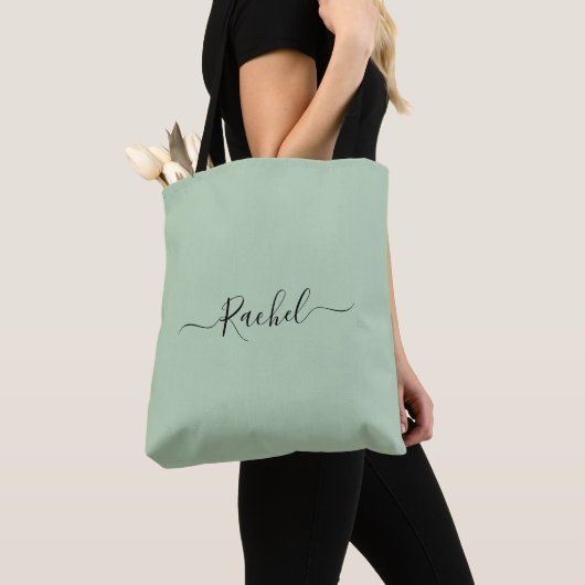 Mint Groen Eenvoudig Minimalistisch Eigen Naam Scr Tote Bag (Dichtbij)