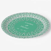 Mint Groen Elegant Bruiloft Feesten Wit Kant Papieren Bordje (Gekanteld)