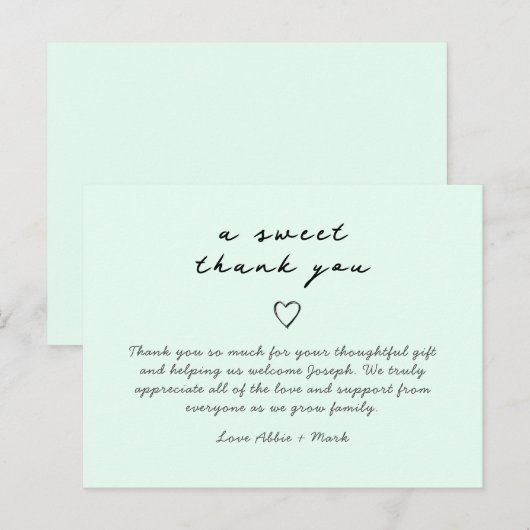 Mint groen elegante baby dank u kaart (Voorkant / Achterkant)
