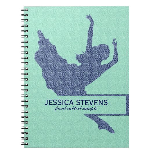Mint-groen en blauw Dancer Silhouette Illustratie Notitieboek (Voorkant)