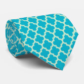 Mint-groen en blauw Quatrefoil Ikat Pattern Stropdas (Opgerold)