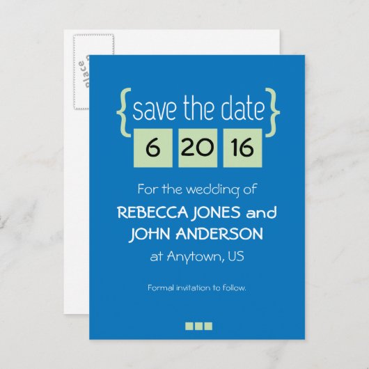 Mint groen en blauw Save the Date briefkaart (Voorkant / Achterkant)