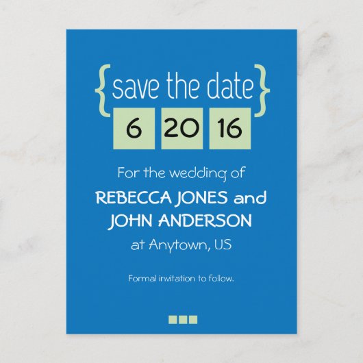 Mint groen en blauw Save the Date briefkaart (Voorkant)