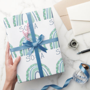 Mint-groen en blauwe toon-boho-regenboog cadeaupapier