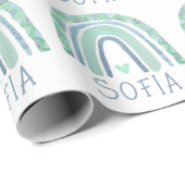 Mint-groen en blauwe toon-boho-regenboog cadeaupapier (Rol Hoek)