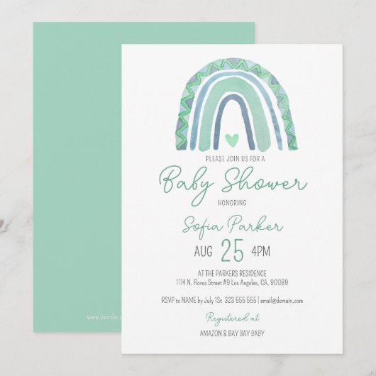 Mint-groen en blauwe toon-boho-regenboog kaart (Voorkant / Achterkant)