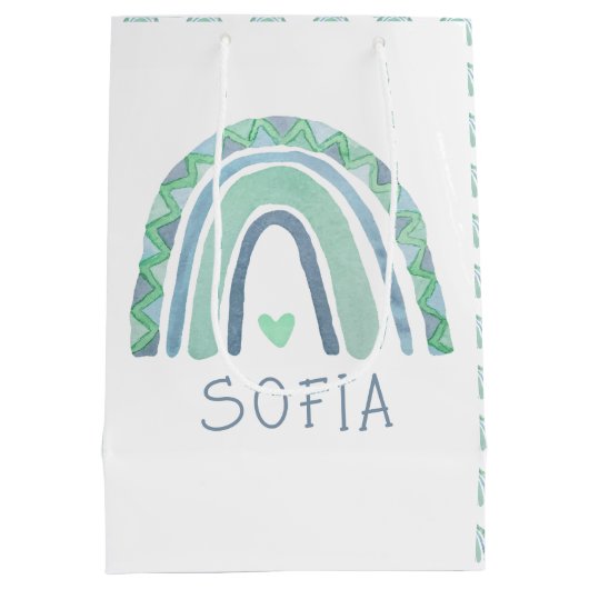 Mint-groen en blauwe toon-boho-regenboog medium cadeauzakje (Achterkant)