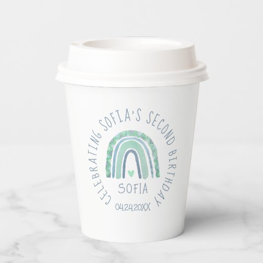 Mint-groen en blauwe toon-boho-regenboog papieren bekers (Achterkant)