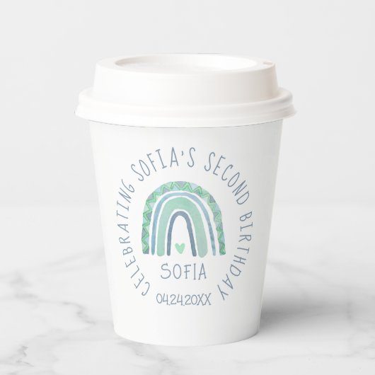 Mint-groen en blauwe toon-boho-regenboog papieren bekers (Voorkant)