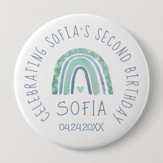 Mint-groen en blauwe toon-boho-regenboog ronde button 4,0 cm (Voorkant)