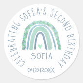 Mint-groen en blauwe toon-boho-regenboog ronde sticker (Voorkant)