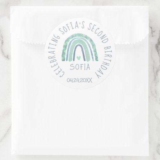 Mint-groen en blauwe toon-boho-regenboog ronde sticker (Tas)