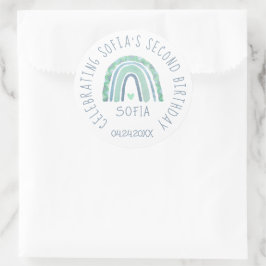 Mint-groen en blauwe toon-boho-regenboog ronde sticker