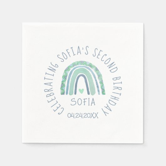 Mint-groen en blauwe toon-boho-regenboog servet (Voorkant)