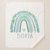 Mint-groen en blauwe toon-boho-regenboog sherpa deken (Voorkant)