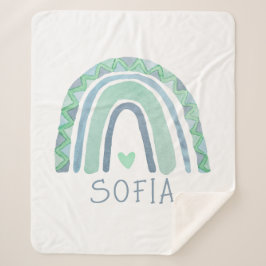 Mint-groen en blauwe toon-boho-regenboog sherpa deken