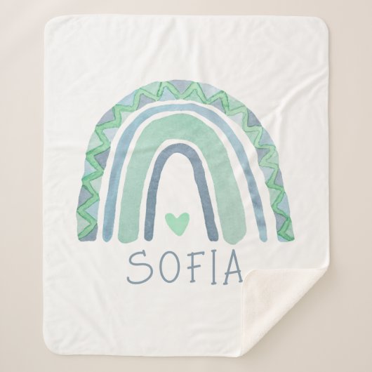 Mint-groen en blauwe toon-boho-regenboog sherpa deken (Voorkant)