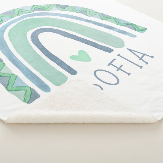 Mint-groen en blauwe toon-boho-regenboog sherpa deken (3/4)