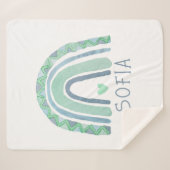 Mint-groen en blauwe toon-boho-regenboog sherpa deken (Voorkant (horizontaal))