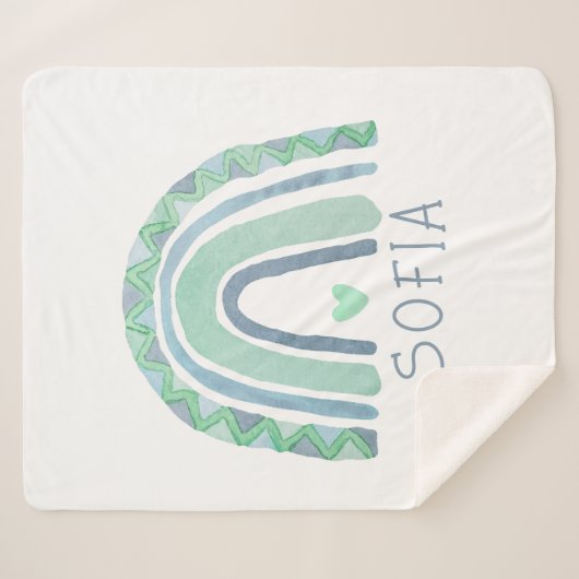 Mint-groen en blauwe toon-boho-regenboog sherpa deken (Voorkant (horizontaal))