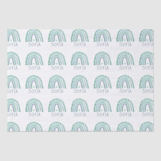 Mint-groen en blauwe toon-boho-regenboog tissuepapier (Voorkant)